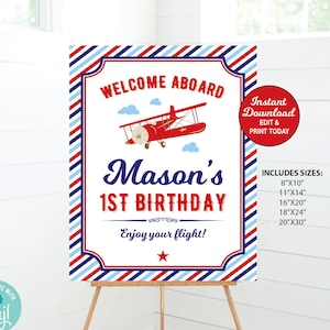 Airplane Birthday Welcome Sign, Easel Welcome Sign, Airplane Door Sign, Airplane Birthday Decoration, Personalized, Printable PDF File