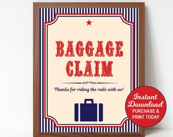 Train Baggage Claim Sign, Train Favors Party Sign, Vintage Train Thank You Sign, Printable PDF Sign, Instant Download