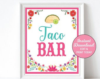 Fiesta Taco Bar Sign Printable 8x10, Fiesta Birthday Sign, Taco Birthday Sign, Instant Download, Printable PDF File