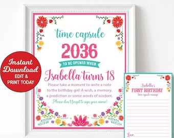 Fiesta time capsule first birthday sign, Fiesta first birthday party, Taco Birthday, Printable PDF File, Editable Instant Download