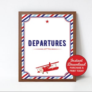 Airplane Departures Sign, Airplane Birthday Sign, Airplane Baby Shower Sign, Printable, INSTANT DOWNLOAD