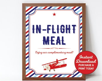 Airplane Inflight Meal Sign, Airplane Birthday Sign, Airplane Baby Shower Sign, Printable, INSTANT DOWNLOAD