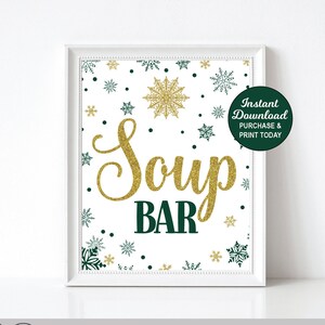 Winter Onederland Soup Bar Sign, Food Table Sign, Green and Gold, Winter Baby Shower, Printable Sign, INSTANT DOWNLOAD
