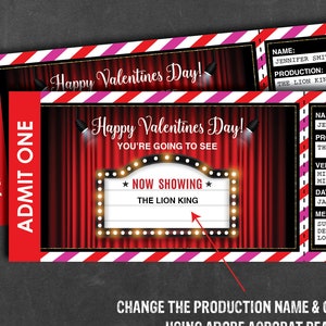 Theatre Ticket Valentines Gift, Surprise Broadway Show, Surprise Show Ticket Printable, Musical Show Ticket, Editable Theater Ticket
