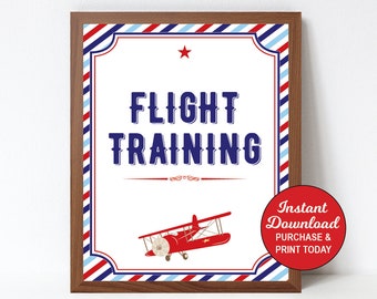 Airplane Flight Training Sign, Printable Airplane Birthday Sign, Party Game Sign, Paper Airplane Game, INSTANT DOWNLOAD