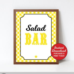 Salad Bar Sign Yellow, Baby Q Food Sign Yellow, BBQ Baby Shower, Summer Baby Shower, Instant Download