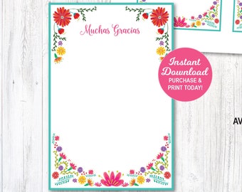 Fiesta Thank You Cards, Printable Thank You, Fiesta Birthday Thank You Card, Thank You Note, Instant Download