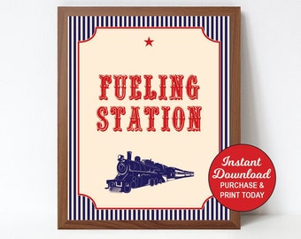 Train Fueling Station Sign, Train Drink Table Sign, Train Food Table Sign, Vintage Train Birthday Sign, Printable PDF Sign, INSTANT DOWNLOAD