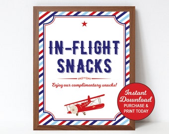 Airplane Inflight Snack Sign, Airplane Birthday Sign, Airplane Baby Shower Sign, Printable, INSTANT DOWNLOAD