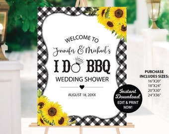 I Do BBQ Welcome Sign Black, BBQ Wedding Shower Sign, Couples Engagement Welcome Poster, Summer Wedding Shower Yard Sign, Welcome Easel Sign