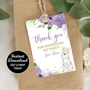 Bunny Birthday Favor Tags, Bunny Thank you Tags, Spring Birthday, Girl 1st Birthday, Rabbit Birthday, Bunny Favor, Printable Tag