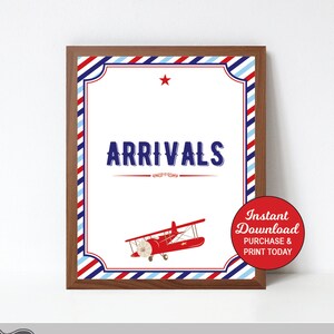 Airplane Arrivals Sign, Airplane Birthday Sign, Airplane Baby Shower Sign, Printable, INSTANT DOWNLOAD