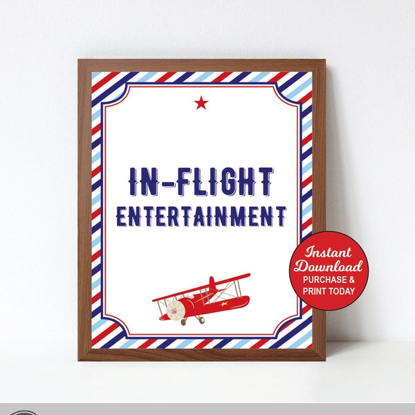 Airplane Inflight Entertainment Sign, Airplane Birthday Sign, Airplane Baby Shower Sign, Printable, INSTANT DOWNLOAD