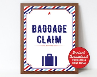 Airplane Baggage Claim Sign, Airplane Birthday Favors Sign, Airplane Baby Shower Favors Sign, Printable, INSTANT DOWNLOAD