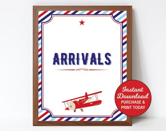 Airplane Arrivals Sign, Airplane Birthday Sign, Airplane Baby Shower Sign, Printable, INSTANT DOWNLOAD