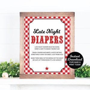 Baby Q Late Night Diapers Sign, BBQ Baby Shower Sign, Baby Q Decorations, Printable PDF File, Instant Download