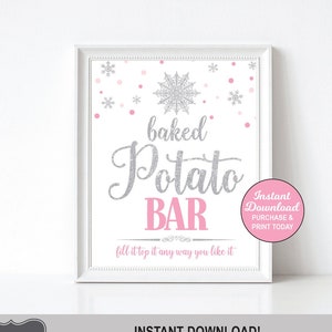 Baked Potato Bar Sign, Winter ONEderland Food Sign, Snowflake Baby Shower Sign, Printable Sign, INSTANT DOWNLOAD 0006