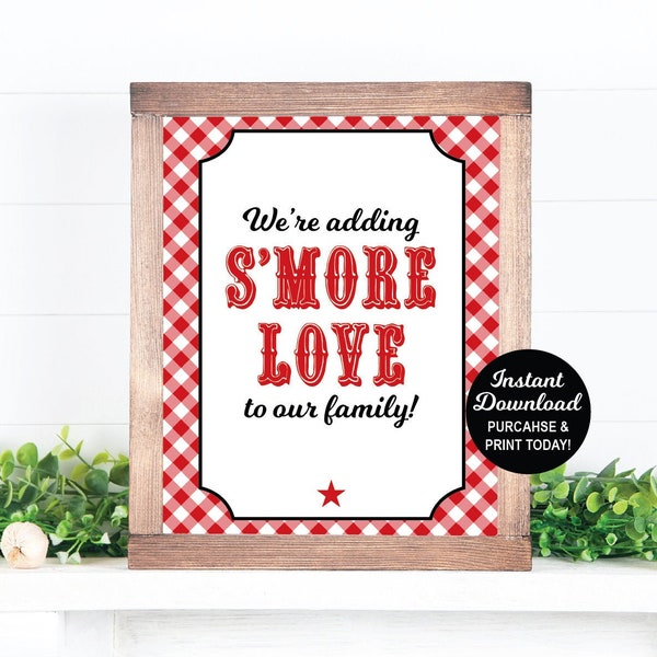 S'more Sign Sign, Baby Q S'mores Sign, BBQ Baby Shower, We're Adding Smore Love To Our Family Sign, Printable Favor Sign