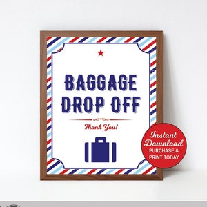 Sinal de entrega de bagagem de avião, sinal de mesa de presente de avião, sinal de entrega de bagagem para impressão, decorações de avião DOWNLOAD INSTANTÂNEO