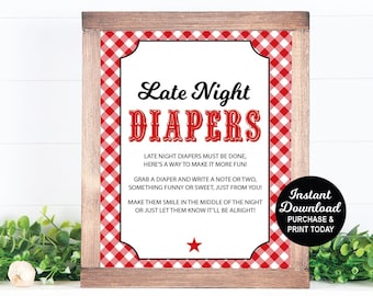 Baby Q Late Night Diapers Sign, BBQ Baby Shower Sign, Baby Q Decorations, Printable PDF File, Instant Download