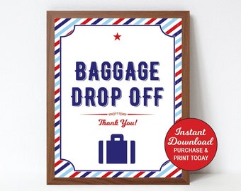 Airplane Baggage Drop Off Sign, Airplane Gift Table Sign, Luggage Drop Off Sign Printable, Airplane Decorations INSTANT DOWNLOAD