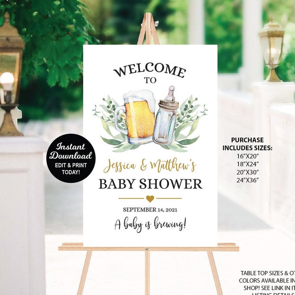 A Baby is Brewing Welcome Sign, Beer Baby Shower Sign, Coed Baby Shower Sign, Couples Baby Shower, Printable Sign, Baby Brewing Decoration