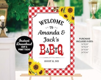 BabyQ Welcome Sign, Baby Q Shower Sign, Sunflower BBQ Baby Shower Sign, Barbecue Baby Shower Poster, Coed Baby Shower Sign, Printable Sign