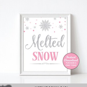 Melted Snow Sign, Winter Onederland, Winter Wonderland, Water Sign, Pink and Silver, Printable Sign image 1