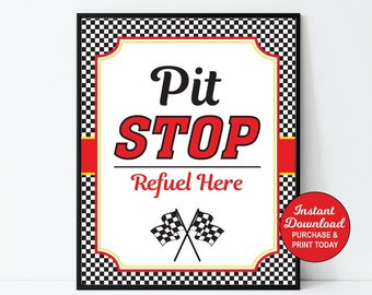 Pit Stop Sign, Race Car Birthday Sign Printable, Racing Food Party Sign, Boy Birthday, Car Birthday, INSTANT DOWNLOAD