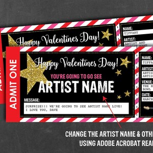 Concert Ticket Valentines Day Gift, Surprise Concert Ticket Printable, Surprise Concert Show, Gift Certificate, Editable Concert Ticket