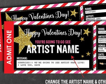 Concert Ticket Valentines Day Gift, Surprise Concert Ticket Printable, Surprise Concert Show, Gift Certificate, Editable Concert Ticket