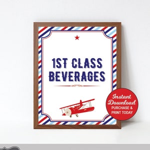 Airplane 1st Class Beverages Sign, Airplane Birthday Drinks Sign, Airplane Baby Shower Sign, Printable, INSTANT DOWNLOAD