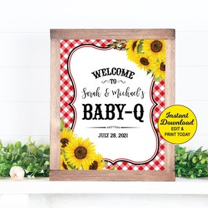BabyQ Welcome Sign, BBQ Baby Shower Sign, Baby Q Shower Sign, Sunflower, Barbecue Baby Shower Sign, Coed Baby Shower Sign, Printable Sign