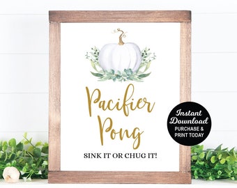 Pacifier Pong Game, White Pumpkin Baby Shower Game, Beer Pong Baby Shower Game, Baby Shower Activity, Coed Shower Game, Couples Shower Game