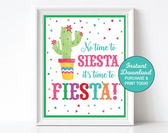 Fiesta Birthday Sign Printable 8x10, Fiesta Birthday Sign, No Time To Siesta It's Time To Fiesta Sign, Instant Download, Printable PDF File