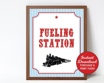 Train Fueling Station Sign, Train Food Table Sign, Train Drink Table Sign, Vintage Train Birthday Sign, Printable PDF Sign