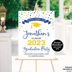 2024 Graduation Party Welcome Sign, Editable Graduation Welcome Sign Blue & Yellow, Class of 2024 Welcome Poster, Printable Grad Sign