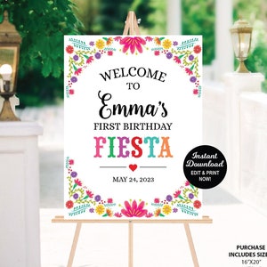 Fiesta Birthday Welcome Sign Template, Editable First Fiesta Welcome Sign, 1st Birthday Welcome Poster, Mexican Birthday Sign, Printable