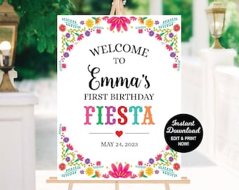 Fiesta Birthday Welcome Sign Template, Editable First Fiesta Welcome Sign, 1st Birthday Welcome Poster, Mexican Birthday Sign, Printable