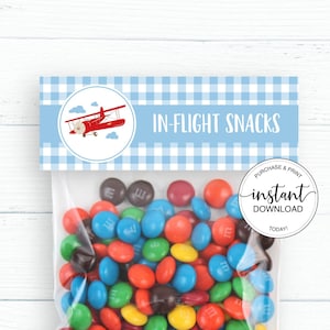 Airplane Inflight Snacks Label, Airplane Treat Bag Toppers, Airplane Birthday Party Favors, Airplane Favor Label Boy Instant Download
