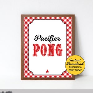 Pacifier Pong Sign, Baby Q Baby Shower Game Sign, BBQ Baby Shower Activity, Printable Sign, Printable PDF File, Instant Download image 1