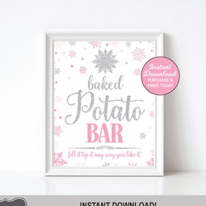 Baked Potato Bar Sign, Winter ONEderland Food Sign, Snowflake Baby Shower Sign, Printable Sign, INSTANT DOWNLOAD 0006