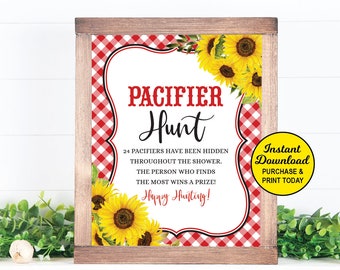 Pacifier Hunt Game Sign, Sunflower BBQ Baby Shower Game, Baby Q Game, Baby Shower Activity, Printable Game, Summer Baby Shower
