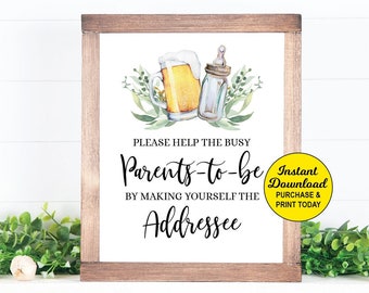 Address an Envelope Sign, Help the Busy Parents To Be, Make yourself the addressee, A Baby is Brewing, Beer Baby Shower, Address a Label