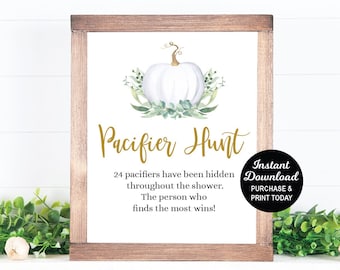 Pacifier Hunt Game, White Pumpkin Baby Shower Game, Baby Shower Game, Baby Shower Activity, Pacifier Game Printable, Coed Shower