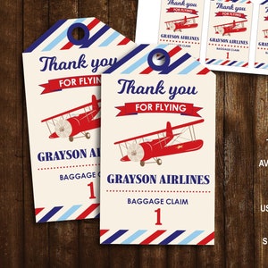 Airplane Birthday Favor Tags, Airplane Thank You Tags, Airplane Luggage Tags, DIY Printable PDF file, Personalized Instant Download image 1