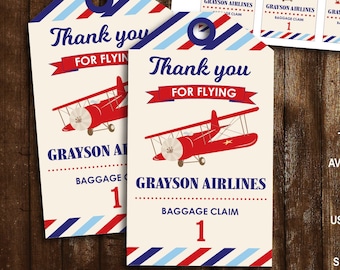 Airplane Birthday Favor Tags, Airplane Thank You Tags, Airplane Luggage Tags, DIY Printable PDF file, Personalized Instant Download