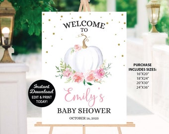 Pumpkin Baby Shower Welcome Sign, Fall Baby Shower Welcome Sign, Little Pumpkin Baby Shower Welcome Sign, Editable Welcome Sign Template