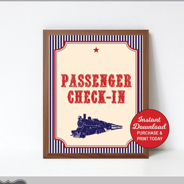 Train Passenger Check In Sign, Train Birthday Sign, Printable Sign, Train Party
