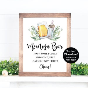 Mimosa Sign, Momosa Bar Sign, A Baby is Brewing Sign, Drink Sign, Beer Baby Shower, Champagne Baby Shower Sign, Printable Coed Baby Shower
